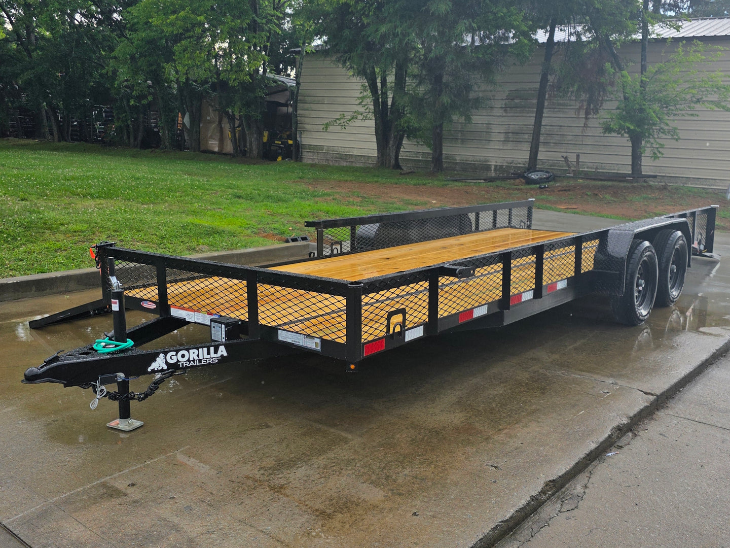 7x20 Dovetail Utility Trailer with 1ft Mesh Side Gate (2) 3,500lb Axles 7K GVWR Open front right angle picture 