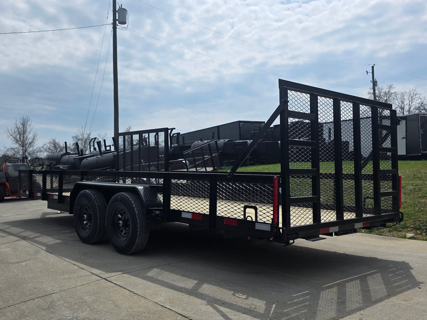 7x20 Powder Coated Utility Trailer with Side Gate and 18" Mesh (2) 5,200lb Axles Back left angle picture 