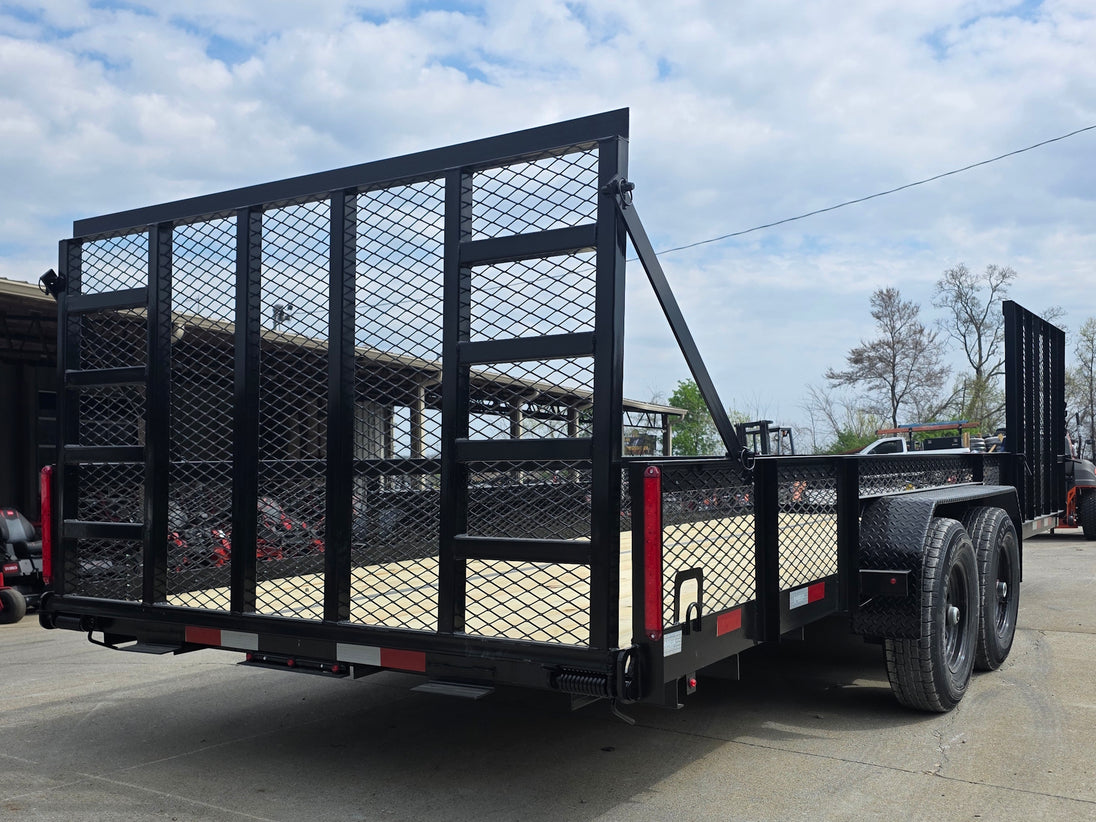 7x20 Powder Coated Utility Trailer with Side Gate and 18" Mesh (2) 5,200lb Axles Back right angle picture 