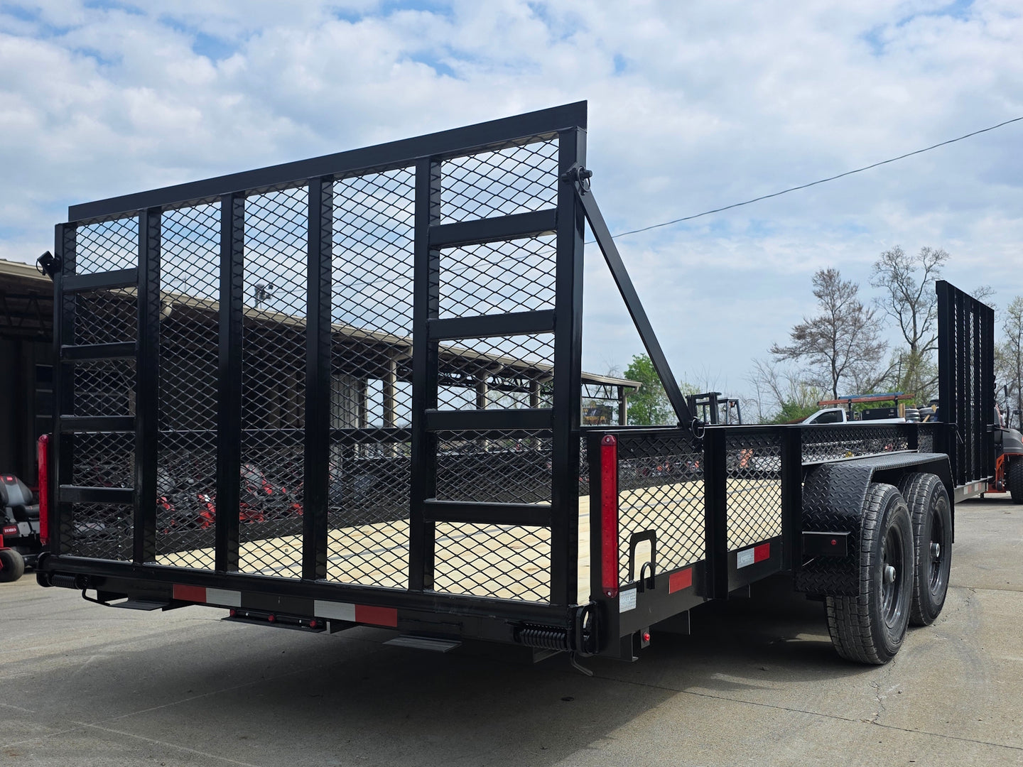 7x20 Powder Coated Utility Trailer with Side Gate and 18" Mesh (2) 5,200lb Axles Back right angle picture 