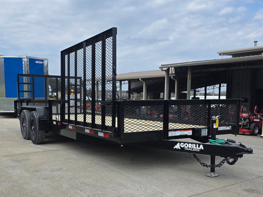 7x20 Powder Coated Utility Trailer with Side Gate and 18" Mesh (2) 5,200lb Axles Front left angle picture 