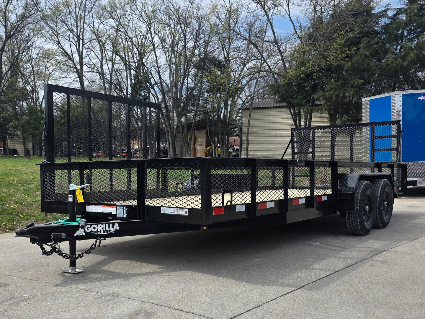 7x20 Powder Coated Utility Trailer with Side Gate and 18" Mesh (2) 5,200lb Axles Front right angle picture 