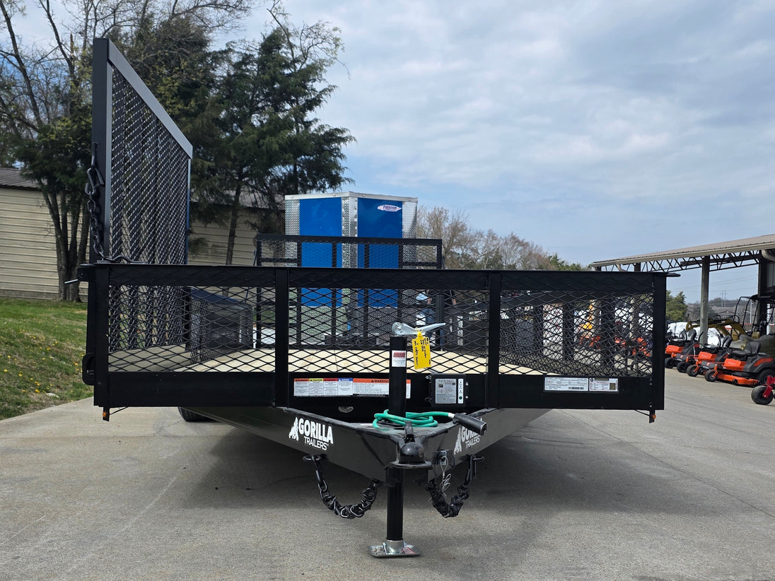 7x20 Powder Coated Utility Trailer with Side Gate and 18" Mesh (2) 5,200lb Axles Front side picture 