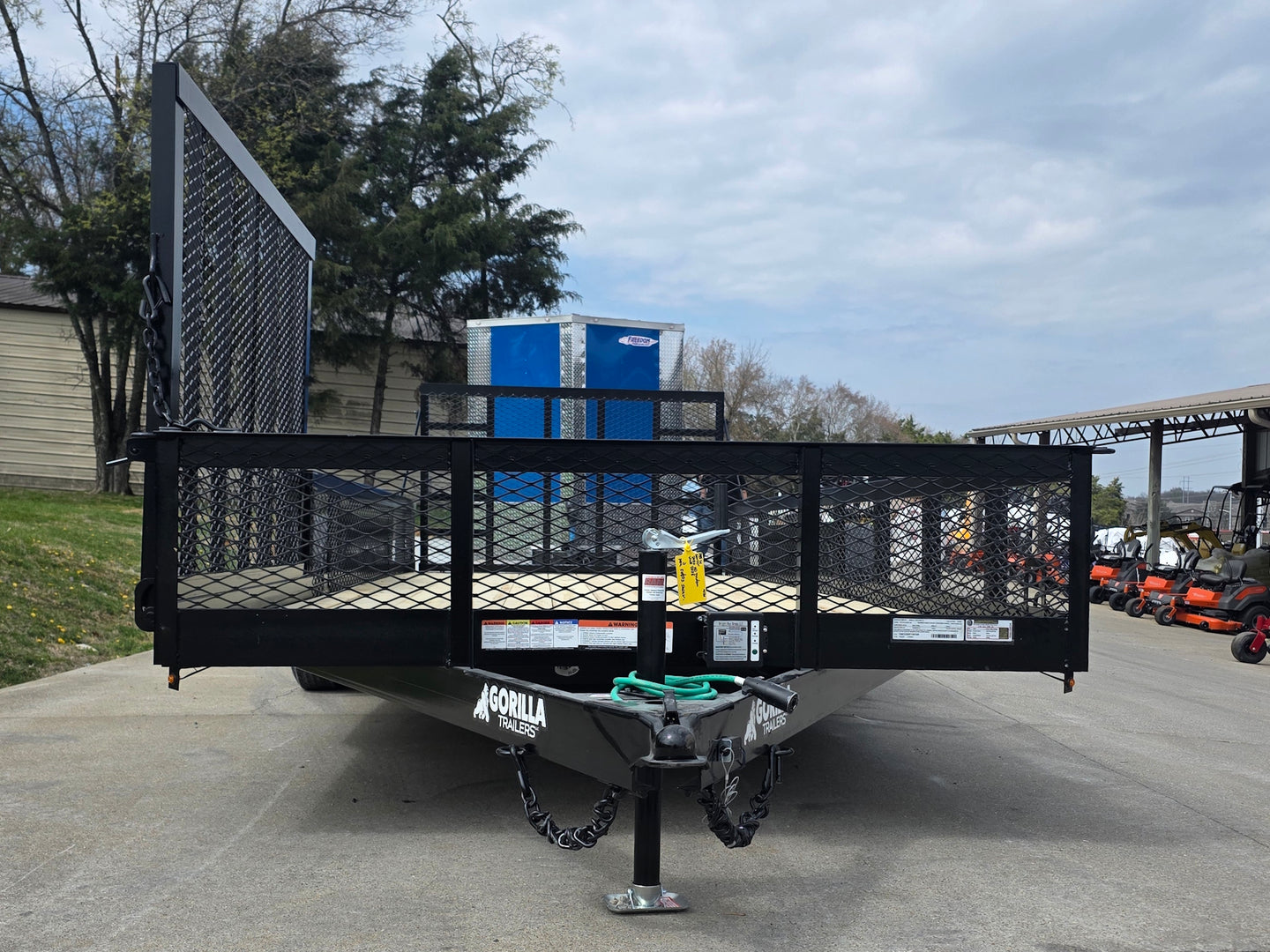 7x20 Powder Coated Utility Trailer with Side Gate and 18" Mesh (2) 5,200lb Axles Front side picture 