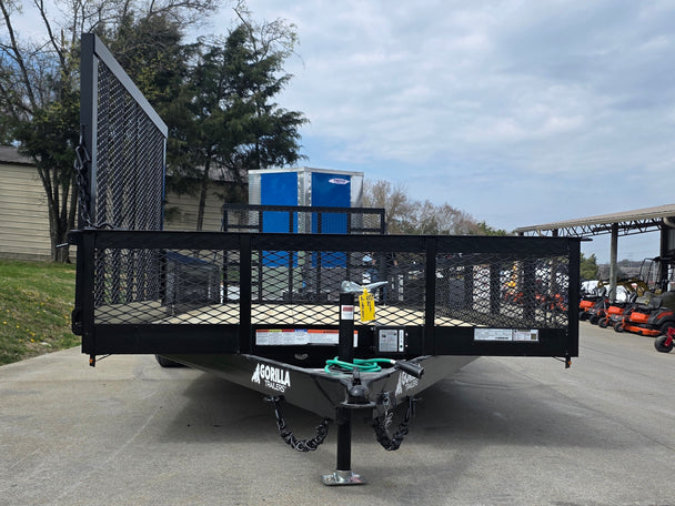 7x20 Powder Coated Utility Trailer with Side Gate and 18" Mesh (2) 5,200lb Axles Front side picture 