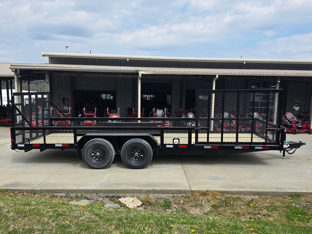 7x20 Powder Coated Utility Trailer with Side Gate and 18" Mesh (2) 5,200lb Axles Left side picture 