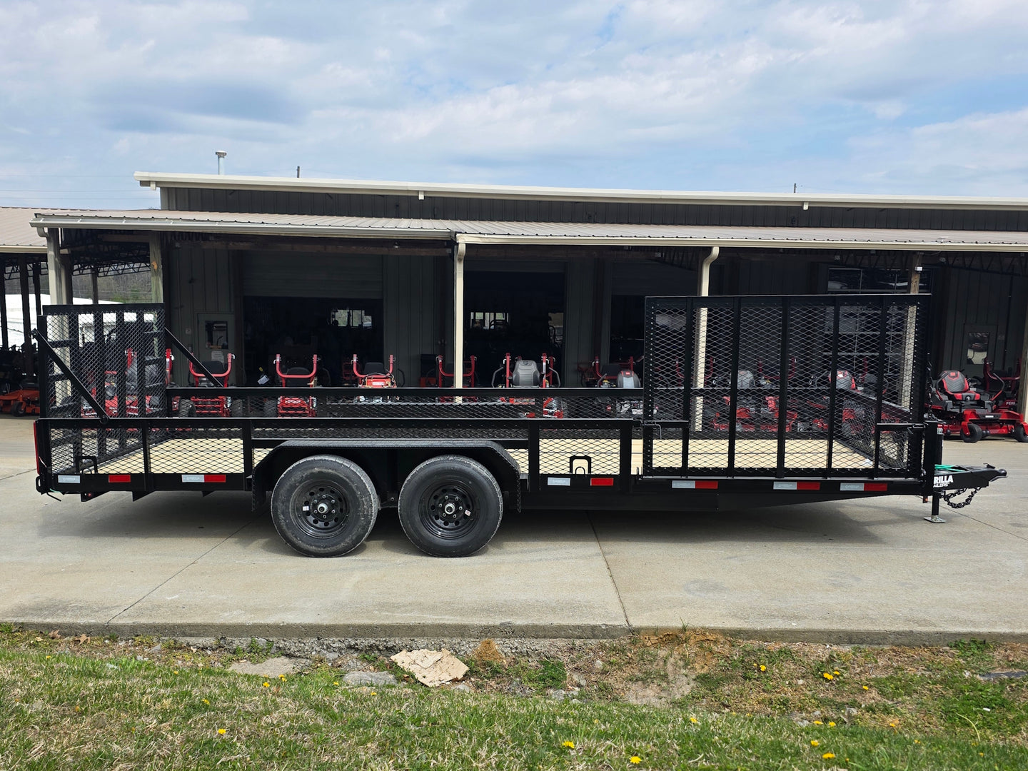 7x20 Powder Coated Utility Trailer with Side Gate and 18" Mesh (2) 5,200lb Axles Left side picture 