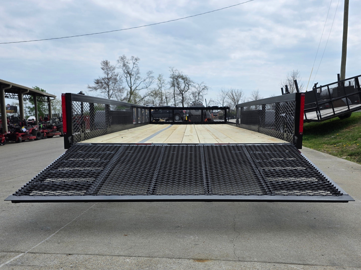 7x20 Powder Coated Utility Trailer with Side Gate and 18" Mesh (2) 5,200lb Axles Open back side picture 