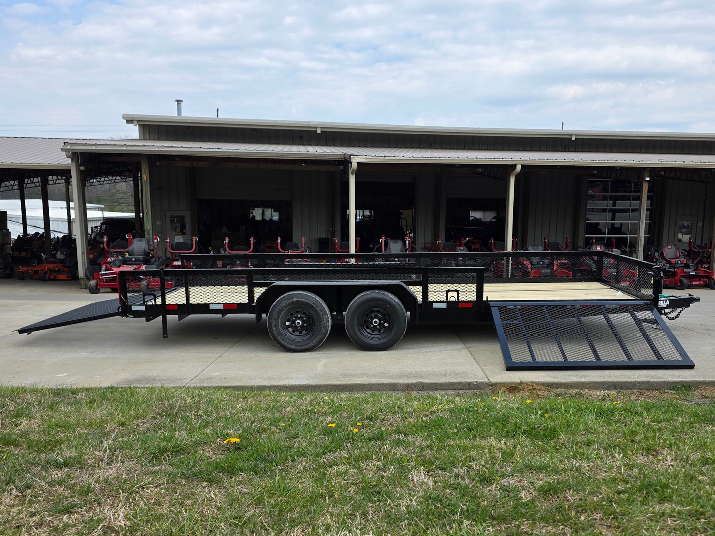 7x20 Powder Coated Utility Trailer with Side Gate and 18" Mesh (2) 5,200lb Axles Open left side picture 