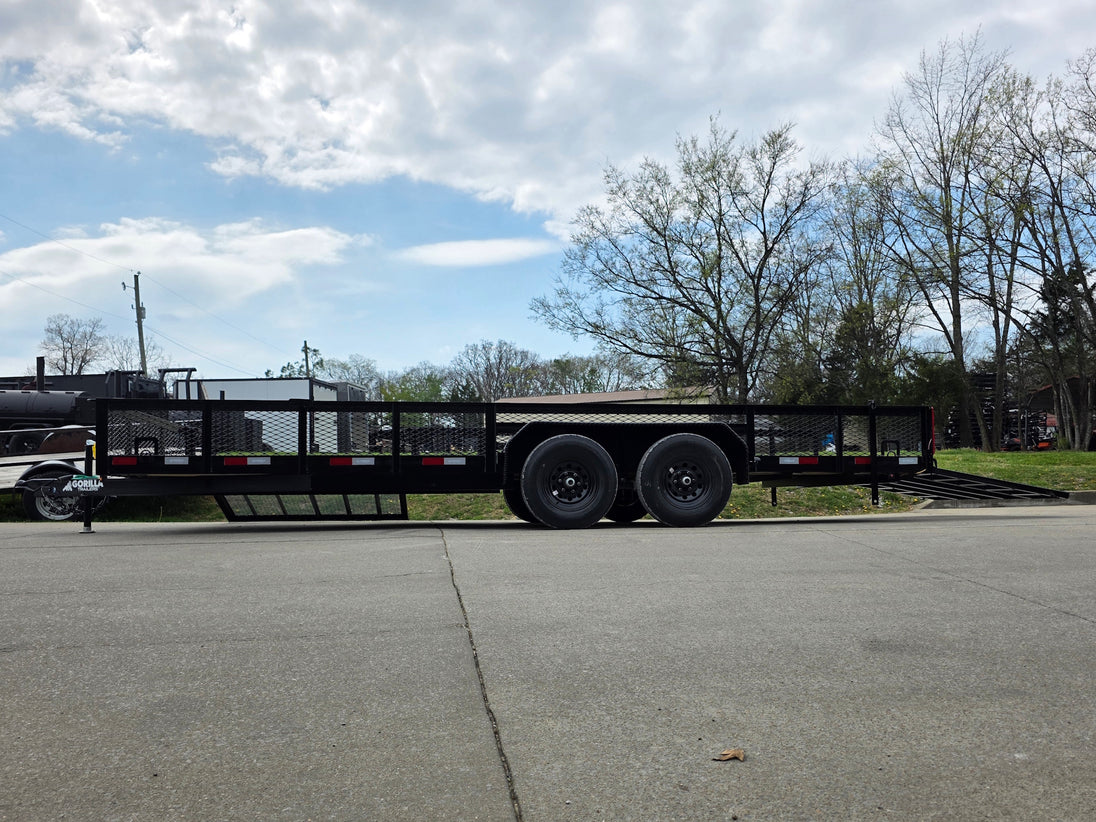 7x20 Powder Coated Utility Trailer with Side Gate and 18" Mesh (2) 5,200lb Axles Open right side picture 