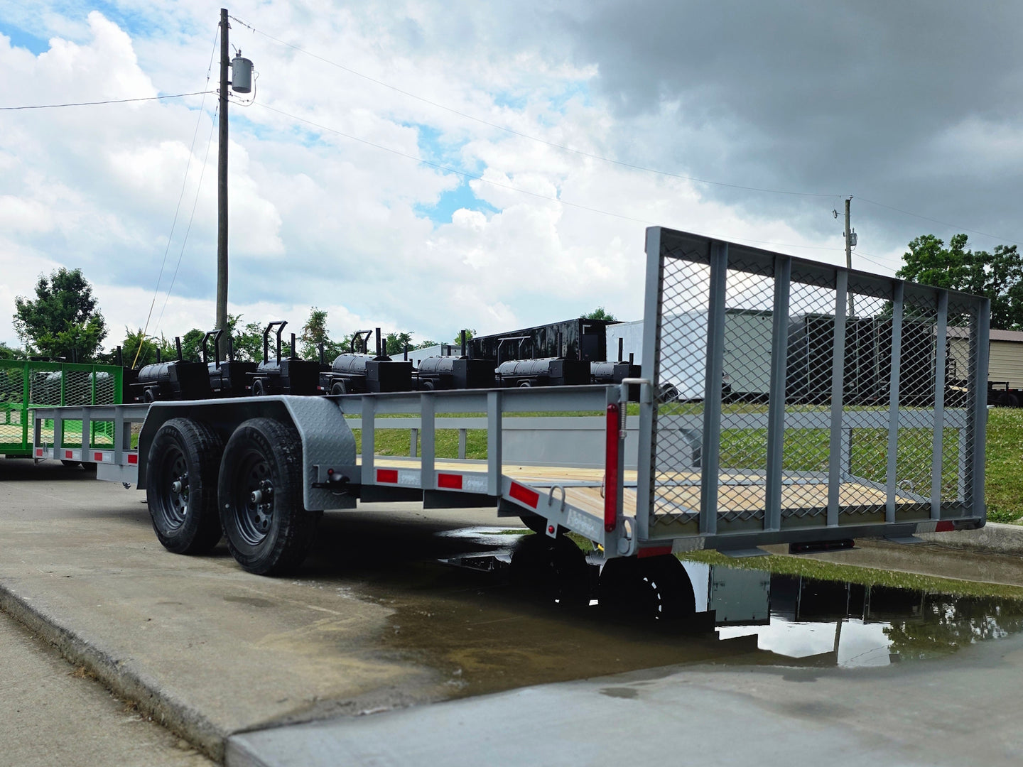 7x20 Utility Trailer Dovetail Powder Coated W/gate (2) 3500lb Axles 7k GVWR  2-brakes Back left angle picture 