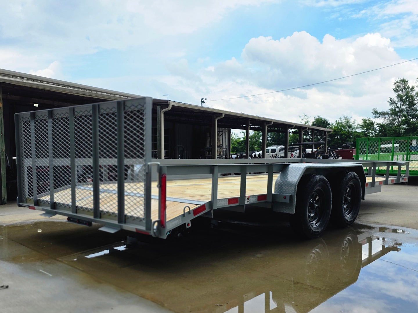 7x20 Utility Trailer Dovetail Powder Coated W/gate (2) 3500lb Axles 7k GVWR  2-brakes Back right angle picture