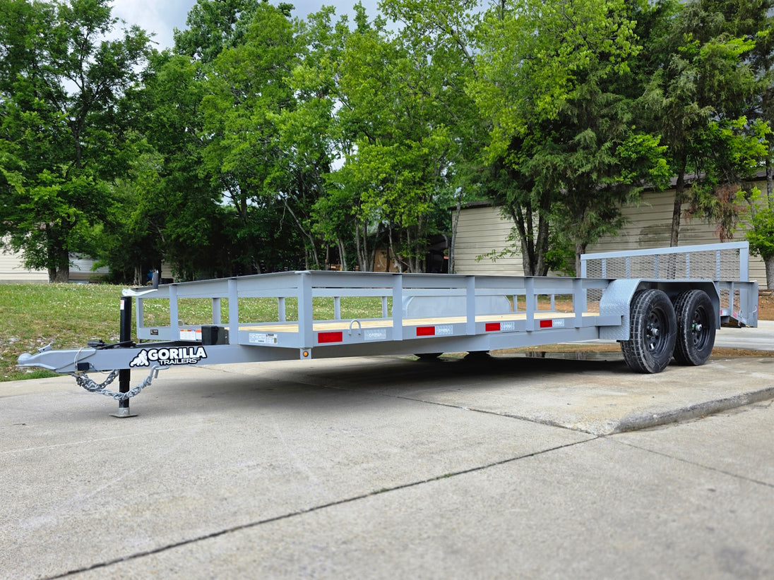 7x20 Utility Trailer Dovetail Powder Coated W/gate (2) 3500lb Axles 7k GVWR  2-brakes Front right angle picture 