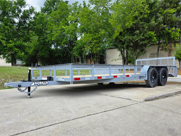 7x20 Utility Trailer Dovetail Powder Coated W/gate (2) 3500lb Axles 7k GVWR  2-brakes Front right angle picture 