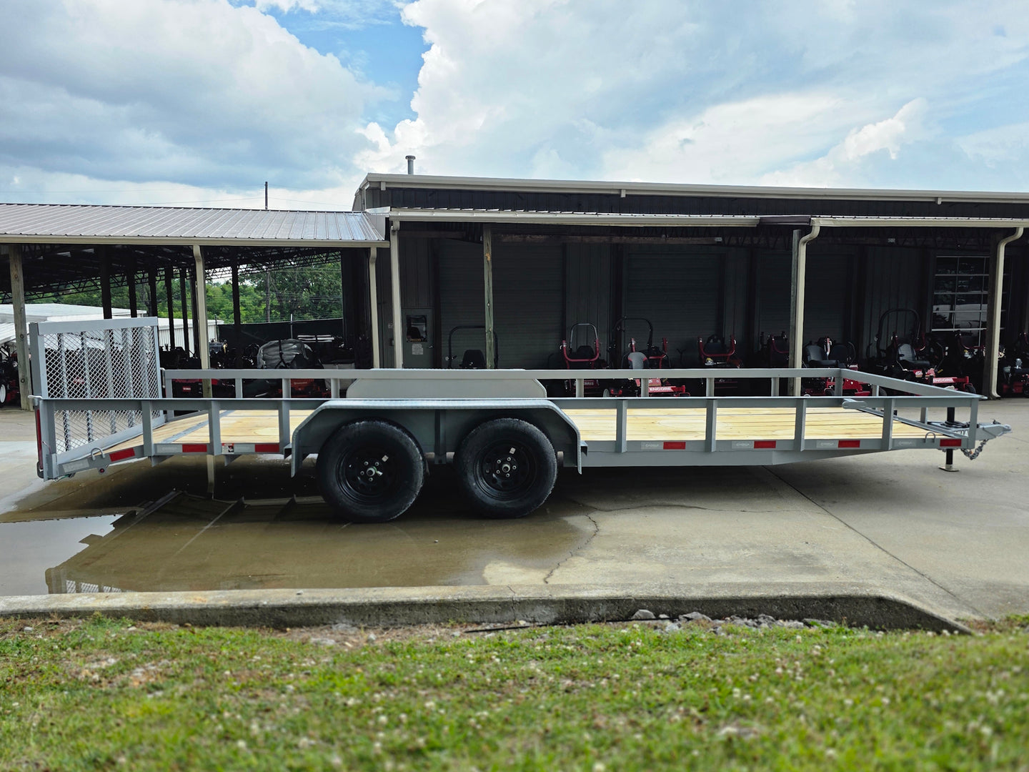 7x20 Utility Trailer Dovetail Powder Coated W/gate (2) 3500lb Axles 7k GVWR  2-brakes Left side picture 
