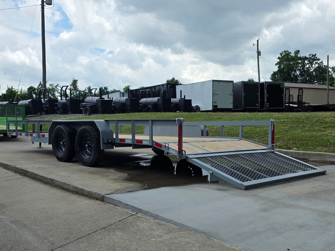  7x20 Utility Trailer Dovetail Powder Coated W/gate (2) 3500lb Axles 7k GVWR  2-brakes Open back left angle picture 