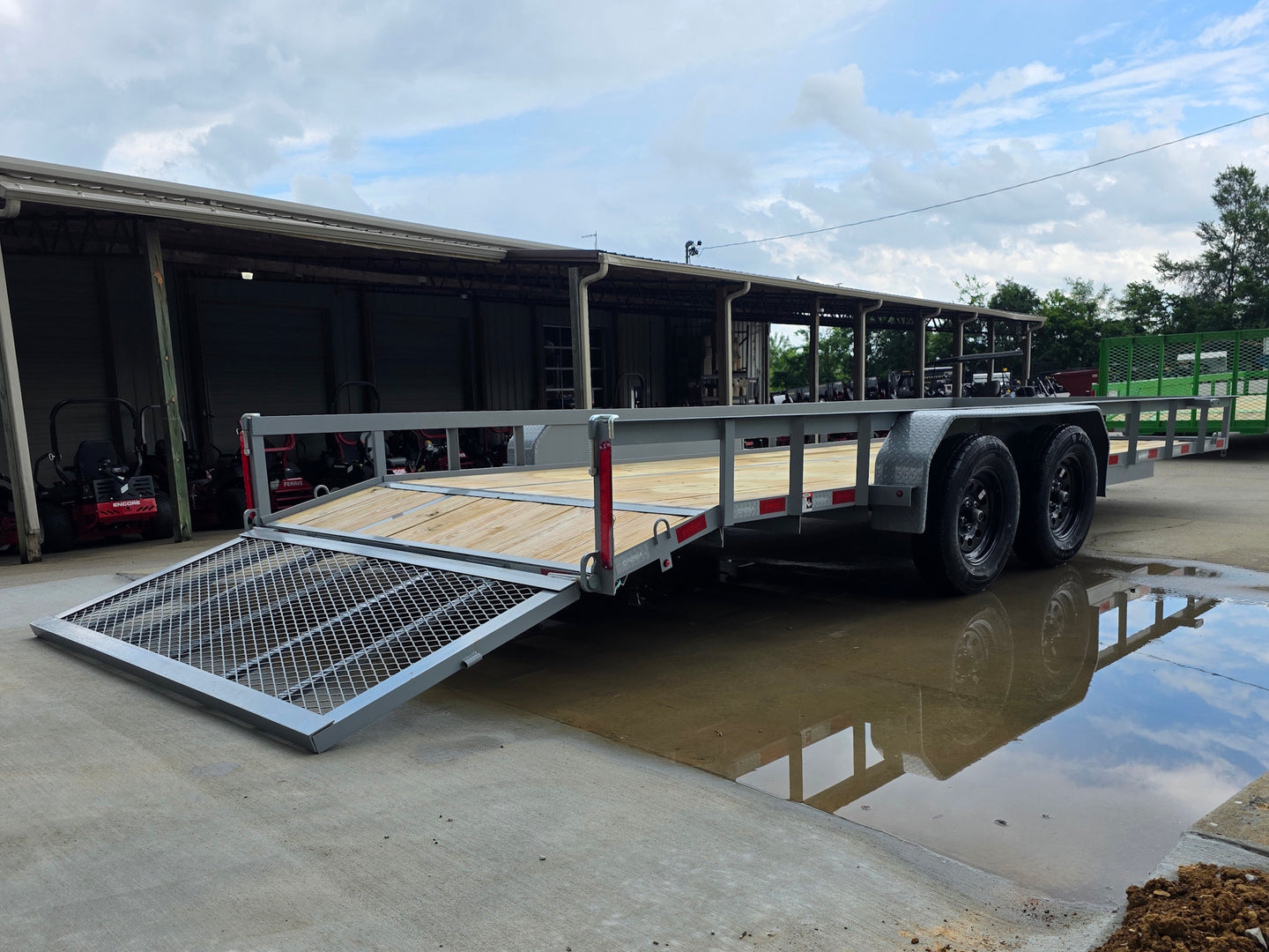 7x20 Utility Trailer Dovetail Powder Coated W/gate (2) 3500lb Axles 7k GVWR  2-brakes Open back right angle picture 