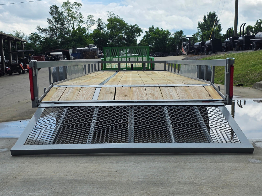 7x20 Utility Trailer Dovetail Powder Coated W/gate (2) 3500lb Axles 7k GVWR  2-brakes Open back side picture 