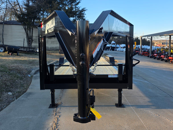 7x22 Gooseneck Equipment Trailer (2) 7K Axles Standup Ramps 14k GVWR front view picture 