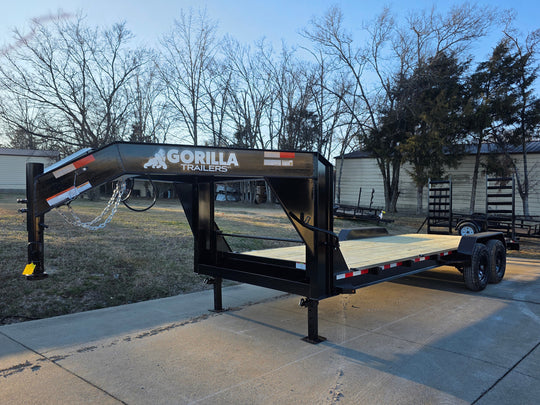 7x22 Gooseneck Equipment Trailer (2) 7K Axles Standup Ramps 14k GVWR right angled view picture 