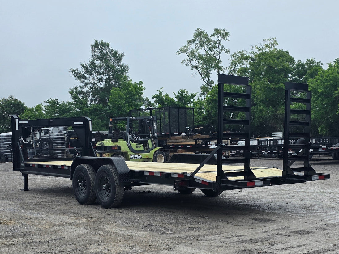 7x24 Gooseneck Equipment Trailer (2) 7K Axles Standup Ramps 14k GVWR Back left angle picture 