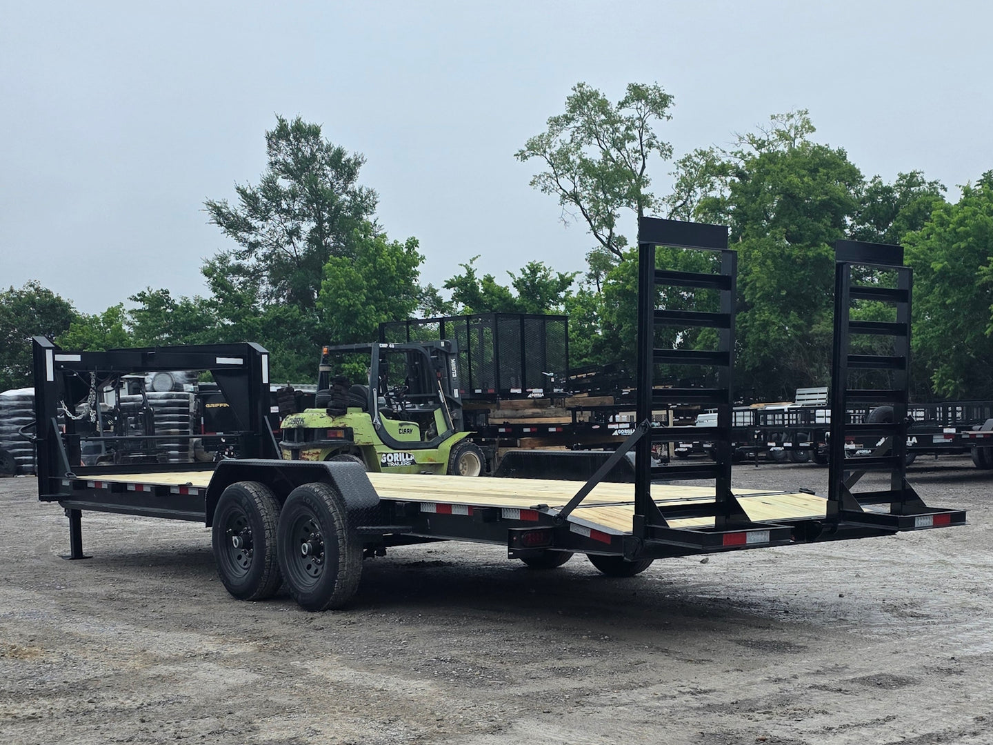 7x24 Gooseneck Equipment Trailer (2) 7K Axles Standup Ramps 14k GVWR Back left angle picture 