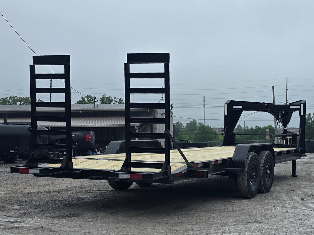 7x24 Gooseneck Equipment Trailer (2) 7K Axles Standup Ramps 14k GVWR Back right angle picture 
