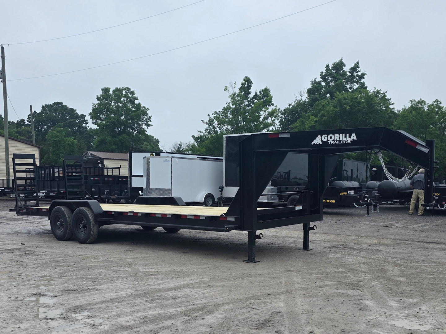 7x24 Gooseneck Equipment Trailer (2) 7K Axles Standup Ramps 14k GVWR Front left angle picture 