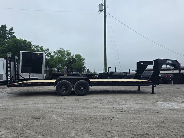7x24 Gooseneck Equipment Trailer (2) 7K Axles Standup Ramps 14k GVWR Left side picture 