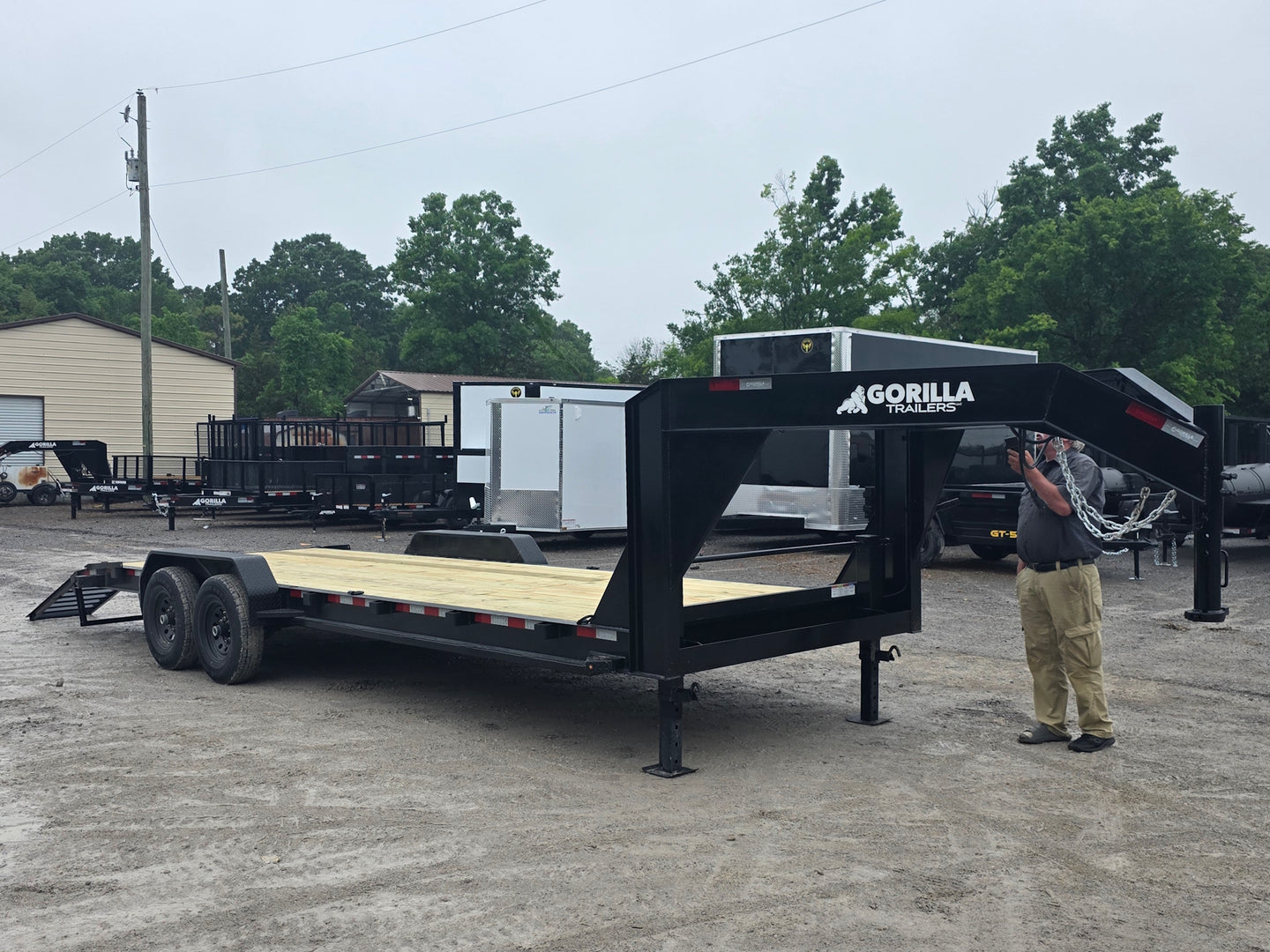 7x24 Gooseneck Equipment Trailer (2) 7K Axles Standup Ramps 14k GVWR Open front left angle picture 