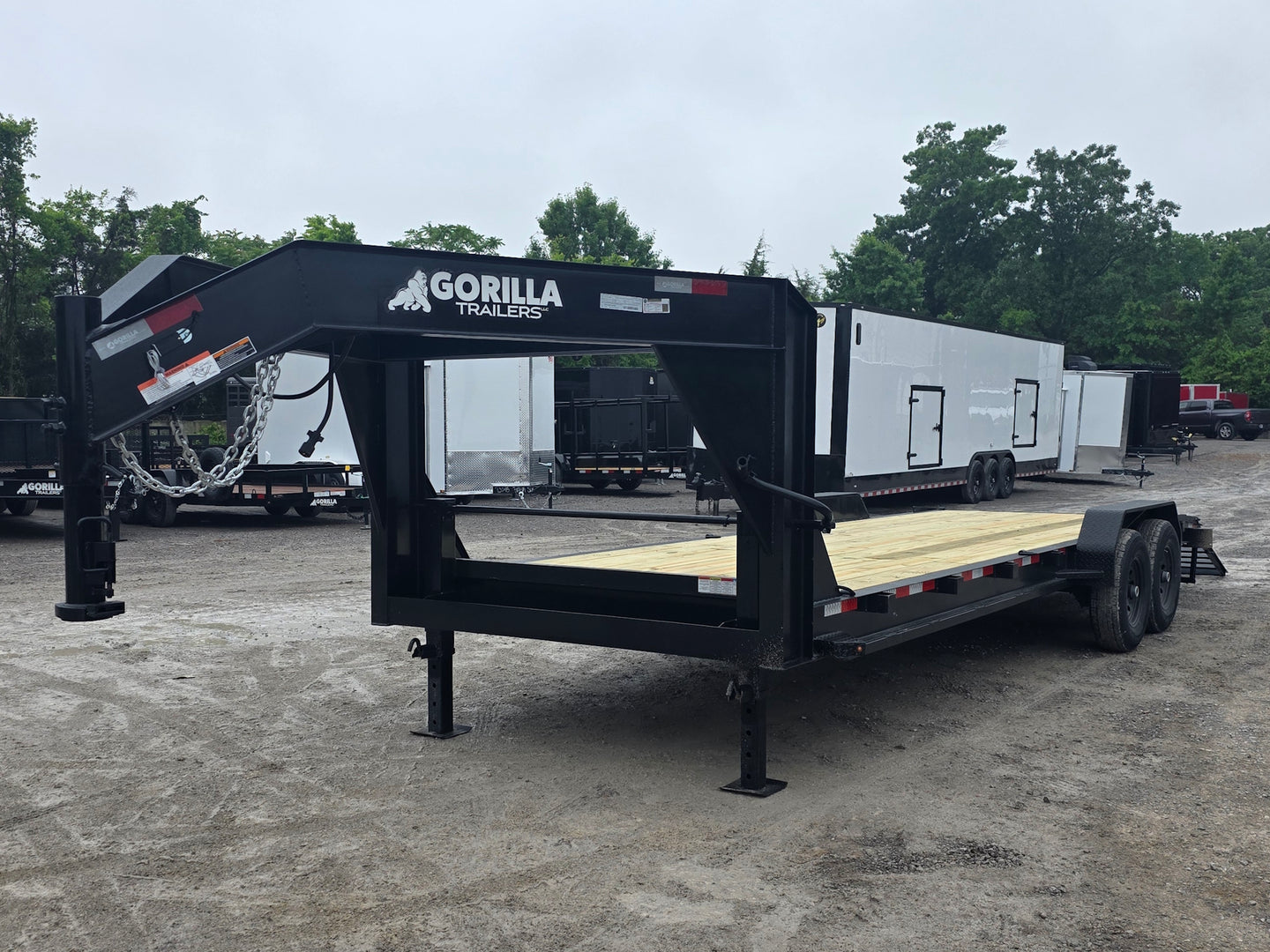 7x24 Gooseneck Equipment Trailer (2) 7K Axles Standup Ramps 14k GVWR Open front right angle picture 