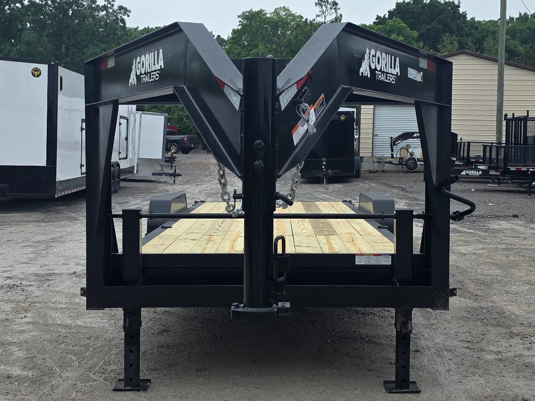 7x24 Gooseneck Equipment Trailer (2) 7K Axles Standup Ramps 14k GVWR Open front side picture 