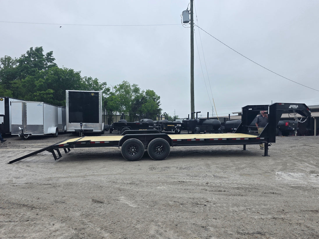 7x24 Gooseneck Equipment Trailer (2) 7K Axles Standup Ramps 14k GVWR Open left side picture 