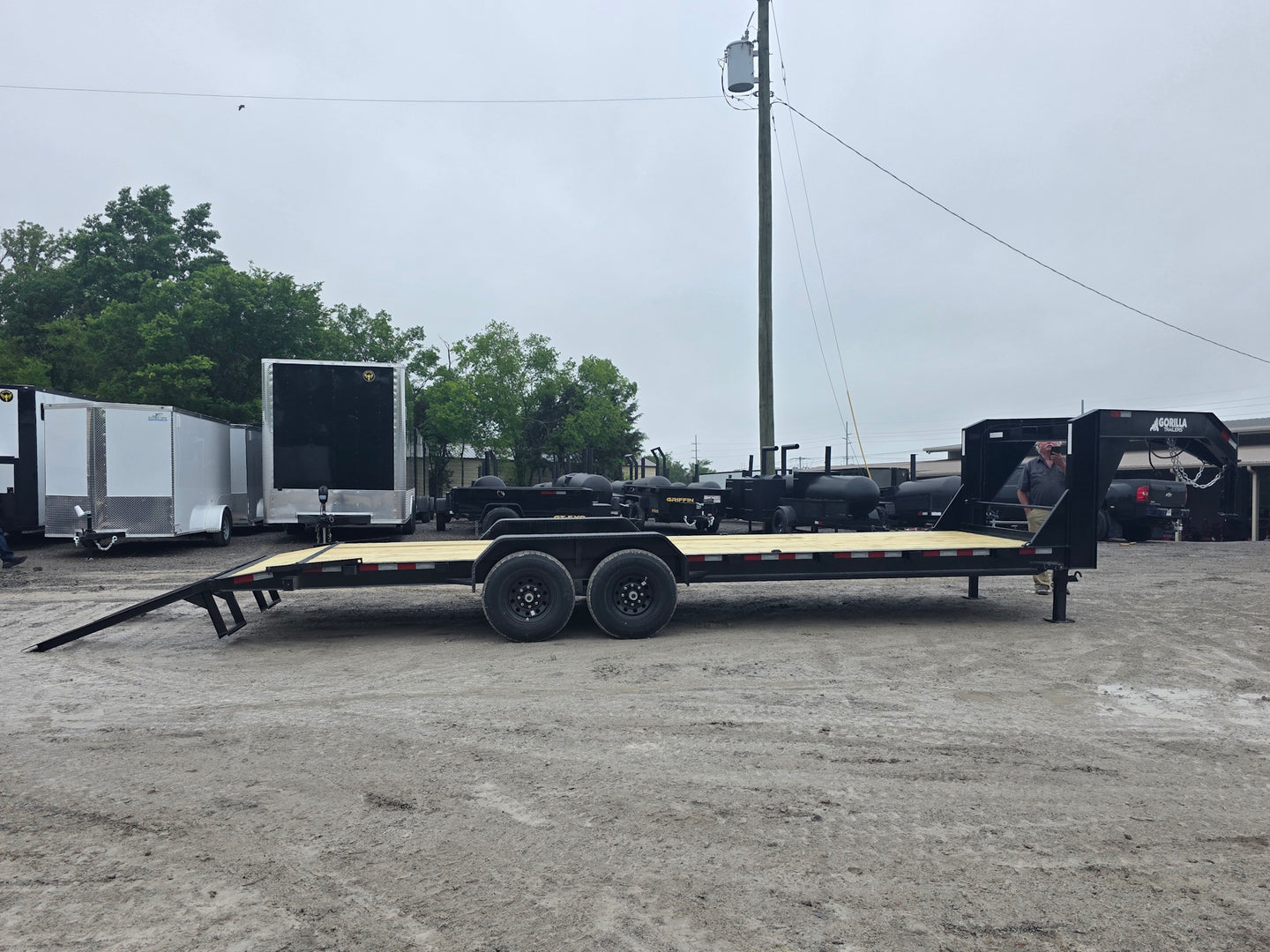 7x24 Gooseneck Equipment Trailer (2) 7K Axles Standup Ramps 14k GVWR Open left side picture 
