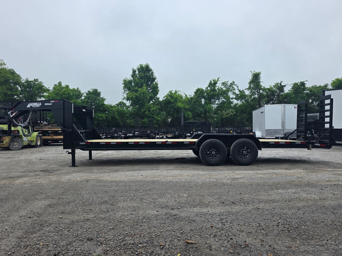 7x24 Gooseneck Equipment Trailer (2) 7K Axles Standup Ramps 14k GVWR Right side picture 