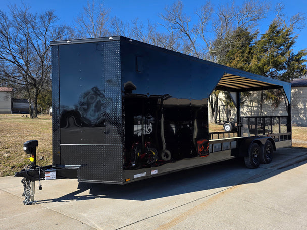 7x26_Black_Hybrid_Enclosed_and_Utility_Trailer_2_5200lb_Axles_10K_GVWR_front_right_angled_picture
