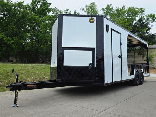 8.5X24 Hybrid W/ Roof and Gen. box 7' Interior Height Front left angle picture 