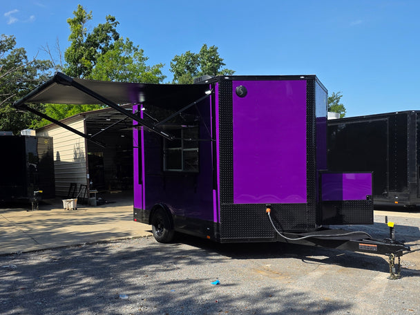 8.5' X 12' Purple With Blackout Food Event Catering and Vending Open front left angle picture 