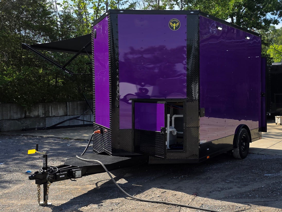 8.5' X 12' Purple With Blackout Food Event Catering and Vending Open front right angle picture 