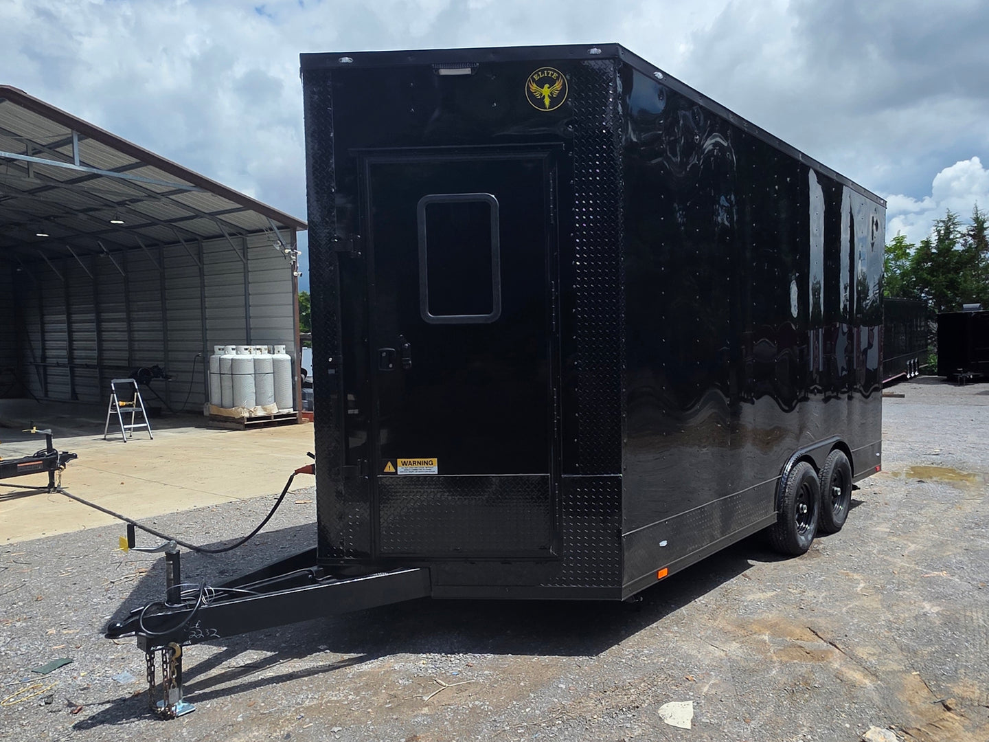 8.5' X 16' Custom Stage Trailer Mobile Event Marketing Promotional Showcase Front right angle picture 