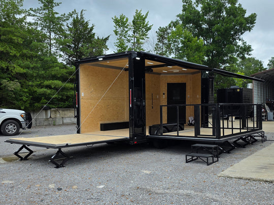 8.5' X 16' Custom Stage Trailer Mobile Event Marketing Promotional Showcase Open back right angle picture 