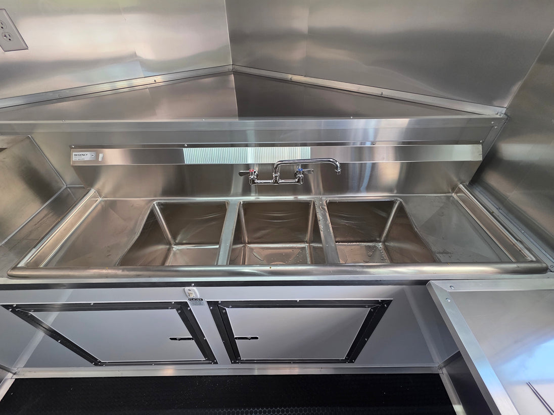 8.5’ X 16’ White Mobile kitchen food event concession trailer w/ 6’ Porch 3 Bin sink picture 