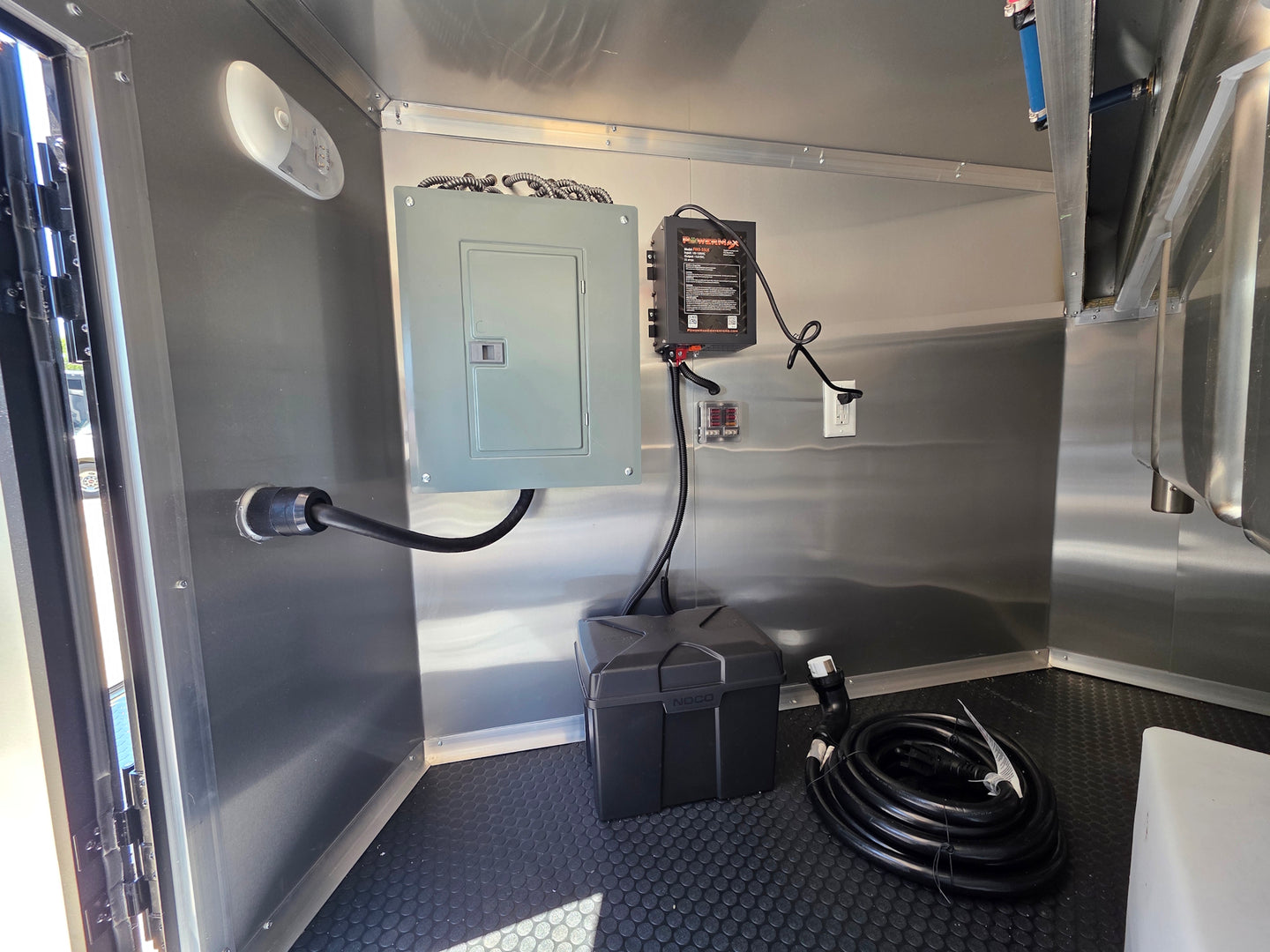 8.5’ X 16’ White Mobile kitchen food event concession trailer w/ 6’ Porch Electrical system picture 