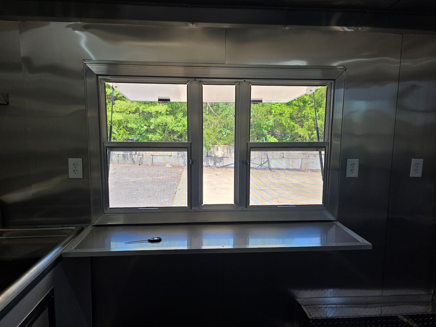 8.5’ X 16’ White Mobile kitchen food event concession trailer w/ 6’ Porch Interior window picture 