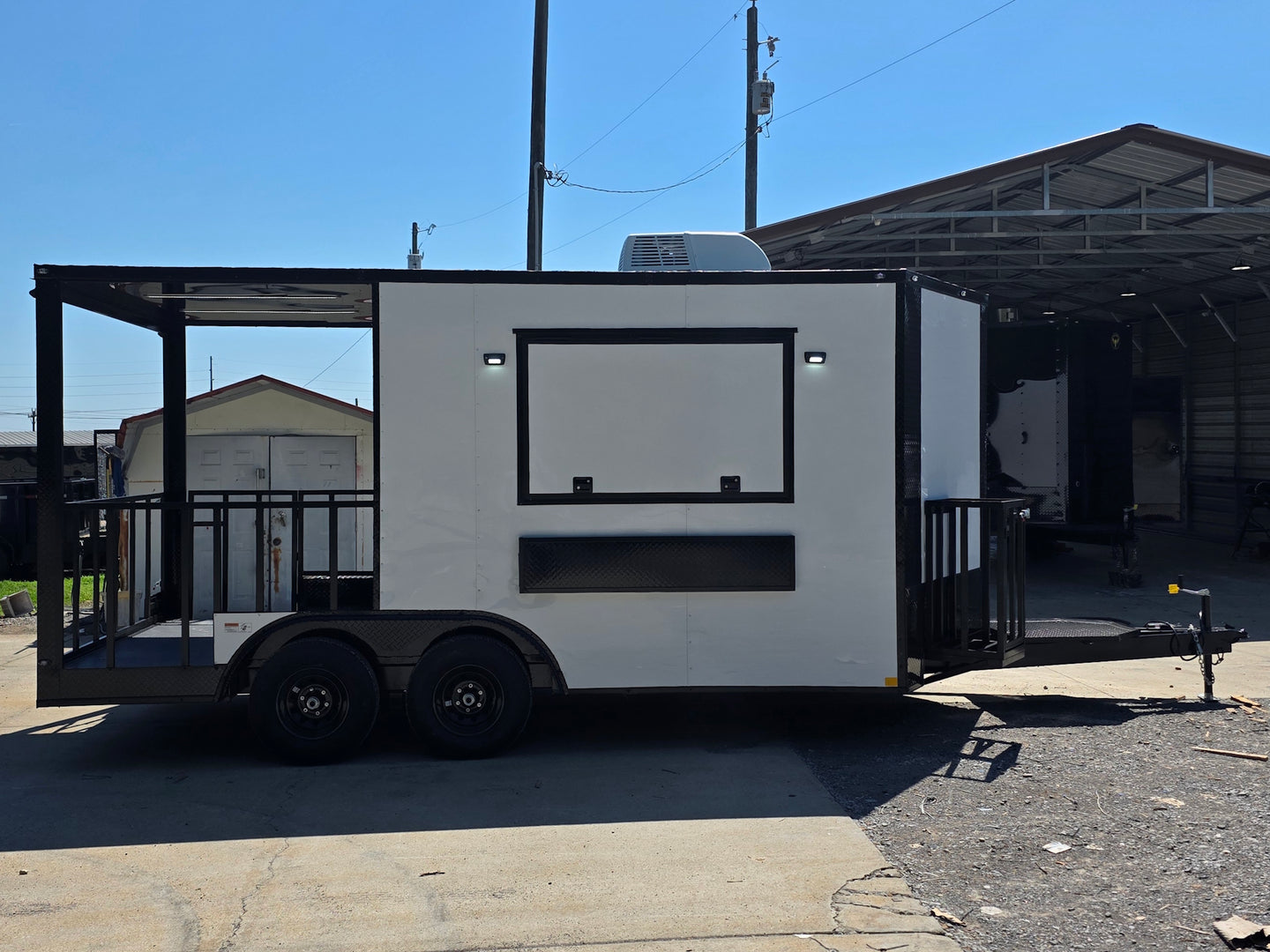 8.5’ X 16’ White Mobile kitchen food event concession trailer w/ 6’ Porch Left side picture 
