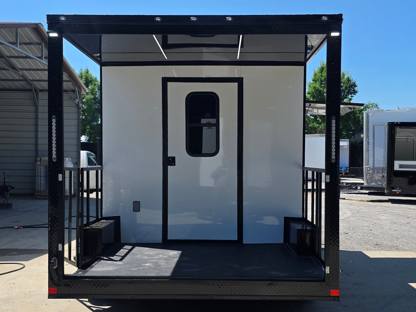 8.5’ X 16’ White Mobile kitchen food event concession trailer w/ 6’ Porch Open back side picture 