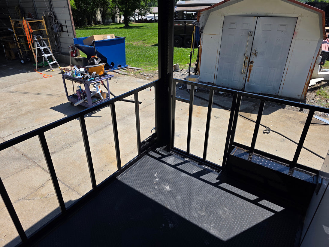 8.5’ X 16’ White Mobile kitchen food event concession trailer w/ 6’ Porch Porch front left angle picture 
