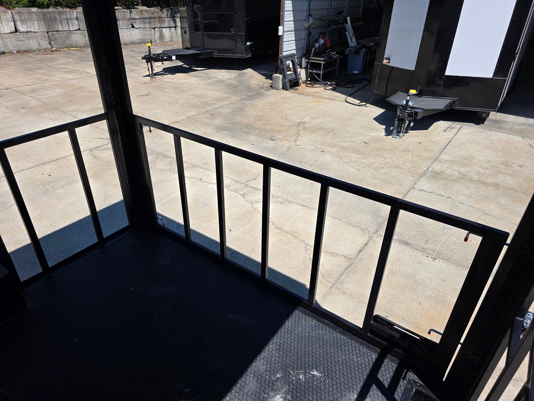 8.5’ X 16’ White Mobile kitchen food event concession trailer w/ 6’ Porch Porch front right angle picture 