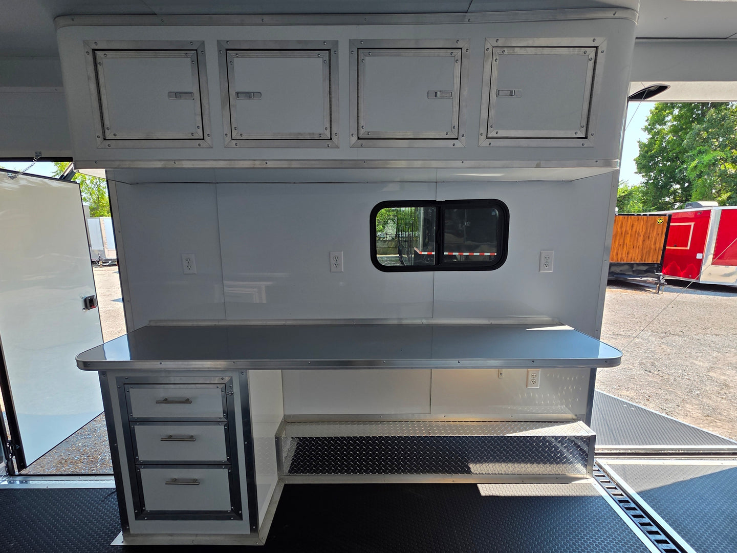 8.5' X 20' Charcoal Grey Custom Enclosed Trailer Mobile Office and Command Center Cabinet 2 picture 