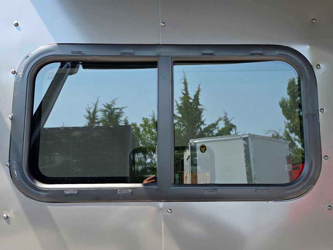 8.5' X 20' Charcoal Grey Custom Enclosed Trailer Mobile Office and Command Center Exterior window picture 